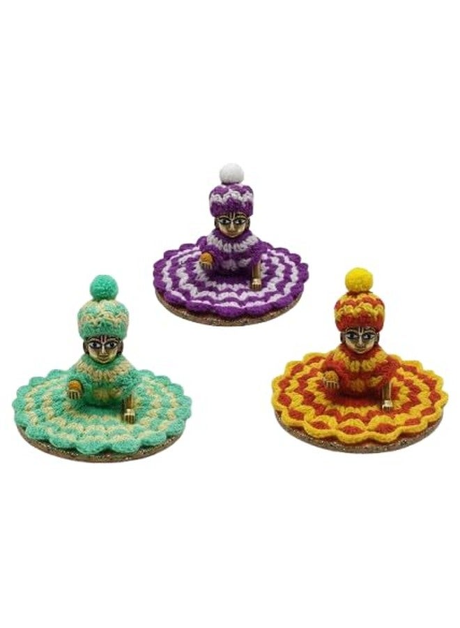 ARYADIT فستان ARYADIT Laddu Gopal من الصوف الثقيل مع عمل موتي (عبوة من 3 قطع) | لادو جوبال فستان الشتاء | كانها جي ثاكور جي وورم بوشاك مع قبعة | ألوان وتصميمات عشوائية (0) - Image 3